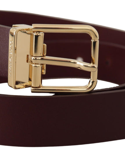 Dolce & Gabbana Maroon Vitello Leather Gold Metal Buckle Belt