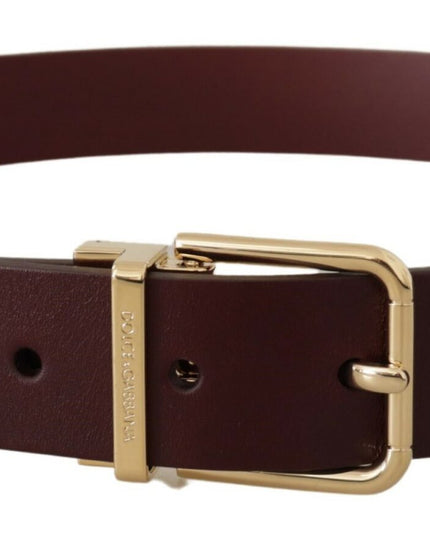 Dolce & Gabbana Maroon Vitello Leather Gold Metal Buckle Belt