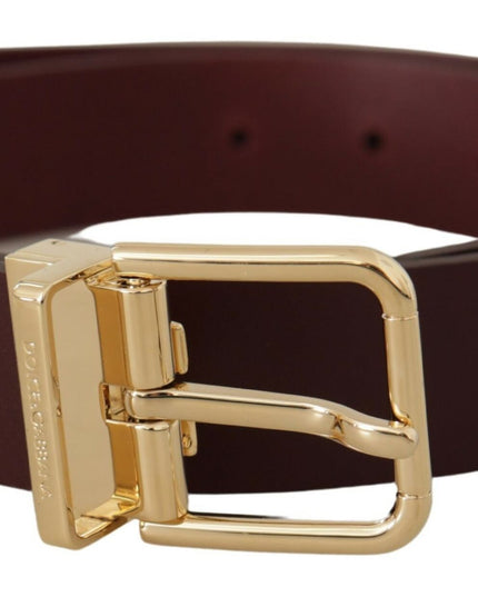 Dolce & Gabbana Maroon Vitello Leather Gold Metal Buckle Belt