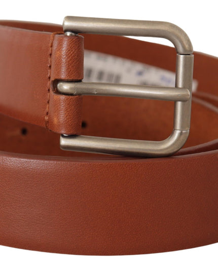 Dolce & Gabbana Brown Calf Leather Silver Tone Metal Buckle Belt