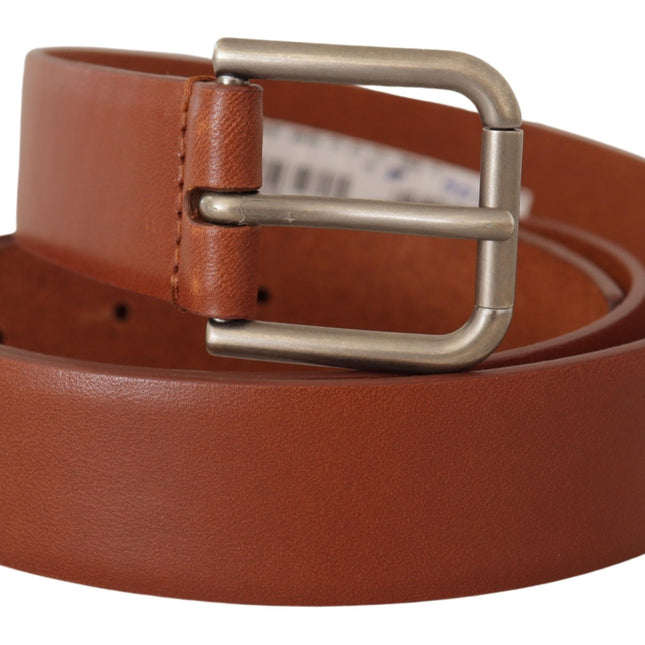 Dolce & Gabbana Brown Calf Leather Silver Tone Metal Buckle Belt