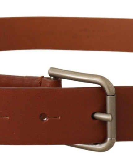 Dolce & Gabbana Brown Calf Leather Silver Tone Metal Buckle Belt