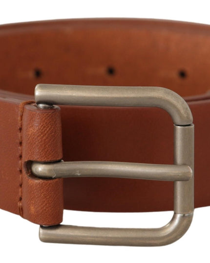Dolce & Gabbana Brown Calf Leather Silver Tone Metal Buckle Belt