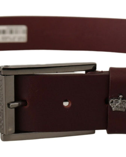 Dolce & Gabbana Brown Leather Silver Metal Crown Buckle Belt