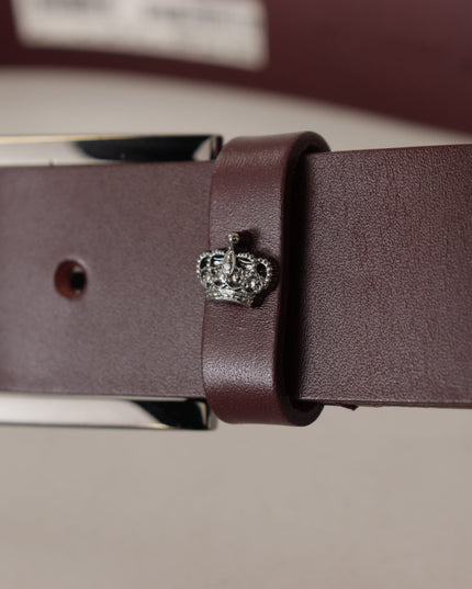 Dolce & Gabbana Brown Leather Silver Metal Crown Buckle Belt