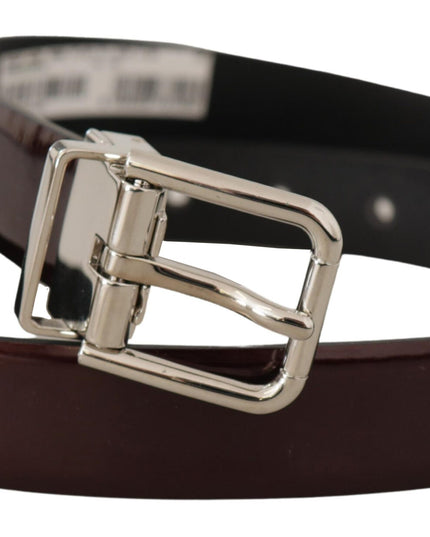 Dolce & Gabbana Brown Patent Leather Silver Metal Buckle Belt