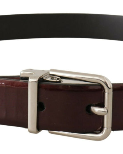 Dolce & Gabbana Brown Patent Leather Silver Metal Buckle Belt