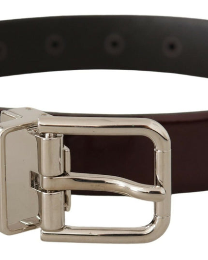 Dolce & Gabbana Brown Patent Leather Silver Metal Buckle Belt