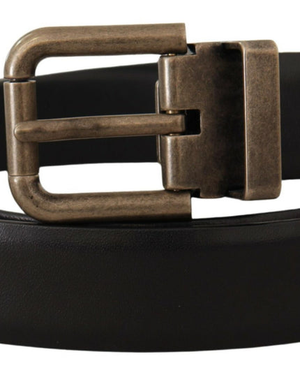 Dolce & Gabbana Black Calf Leather Brushed Brass Box Buckle Belt