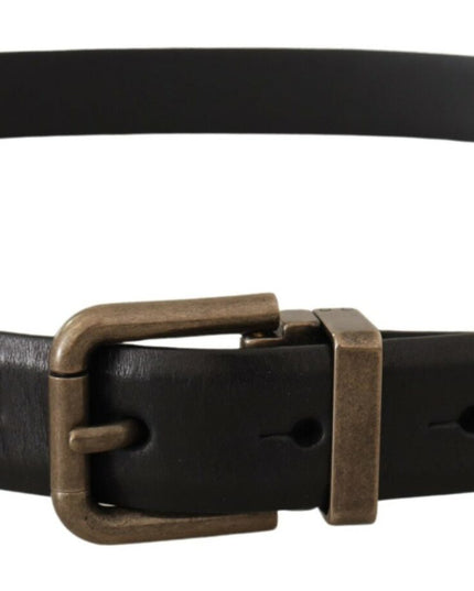 Dolce & Gabbana Black Calf Leather Brushed Brass Box Buckle Belt