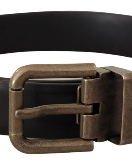 Dolce & Gabbana Black Calf Leather Brushed Brass Box Buckle Belt