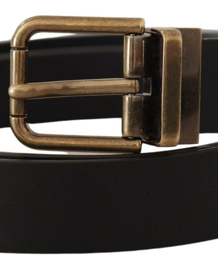 Dolce & Gabbana Black Leather Brass Metal Box Buckle Belt