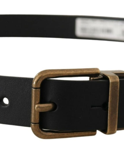 Dolce & Gabbana Black Leather Brass Metal Box Buckle Belt
