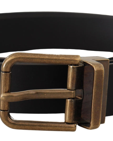 Dolce & Gabbana Black Leather Brass Metal Box Buckle Belt