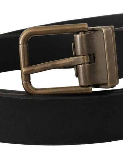 Dolce & Gabbana Black Leather Brass Metal Grain Buckle Classic Belt