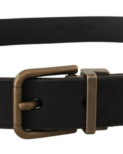 Dolce & Gabbana Black Leather Brass Metal Grain Buckle Classic Belt