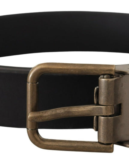 Dolce & Gabbana Black Leather Brass Metal Grain Buckle Classic Belt
