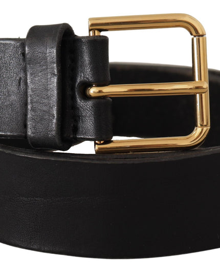 Dolce & Gabbana Black Leather Gold Tone Logo Metal Buckle Belt