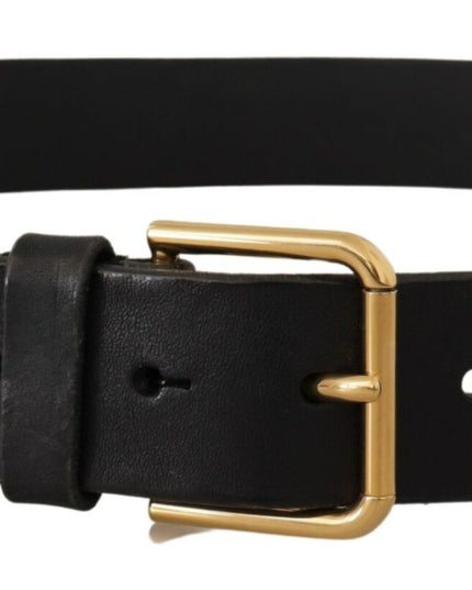 Dolce & Gabbana Black Leather Gold Tone Logo Metal Buckle Belt
