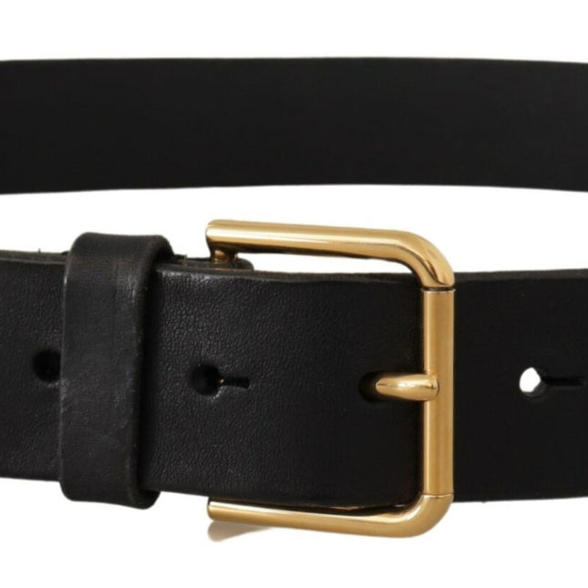 Dolce & Gabbana Black Leather Gold Tone Logo Metal Buckle Belt