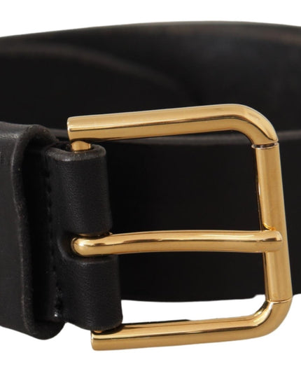 Dolce & Gabbana Black Leather Gold Tone Logo Metal Buckle Belt