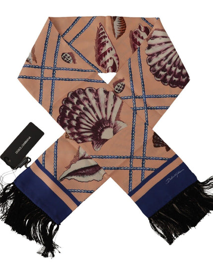 Dolce & Gabbana Multicolor Patterned Seashell DG Logo Shawl Fringe Scarf