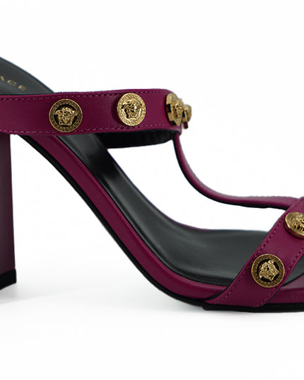 Versace Elegant Purple Calf Leather High Sandals