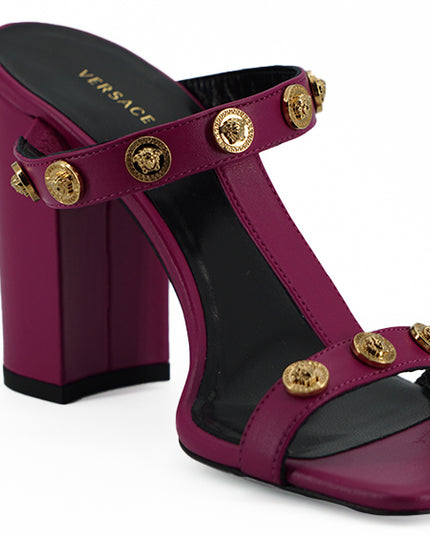 Versace Elegant Purple Calf Leather High Sandals