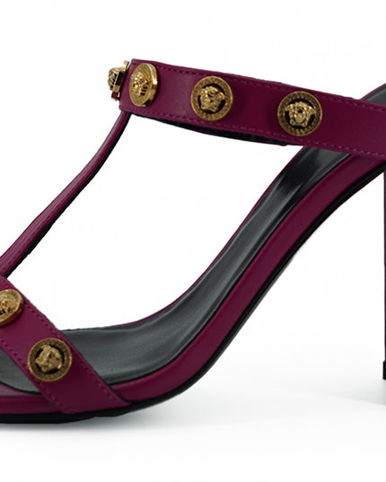 Versace Elegant Purple Calf Leather High Sandals
