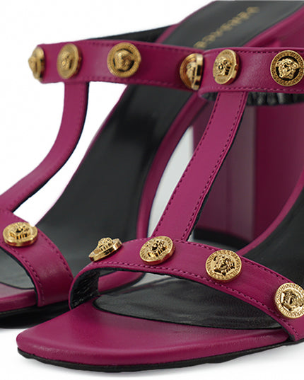 Versace Elegant Purple Calf Leather High Sandals