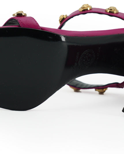 Versace Elegant Purple Calf Leather High Sandals