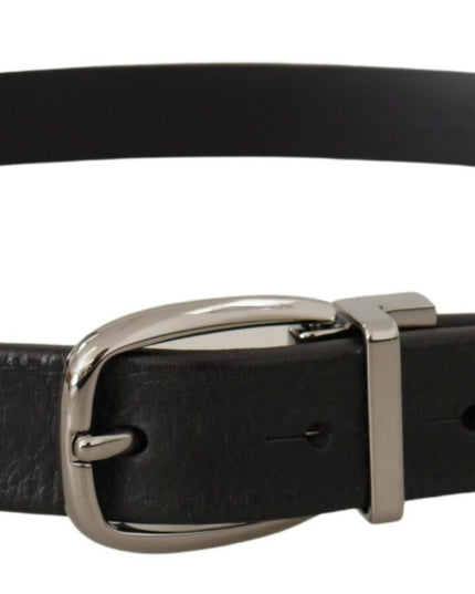 Dolce & Gabbana Black Leather Silver Chrome Metal Logo Buckle Belt