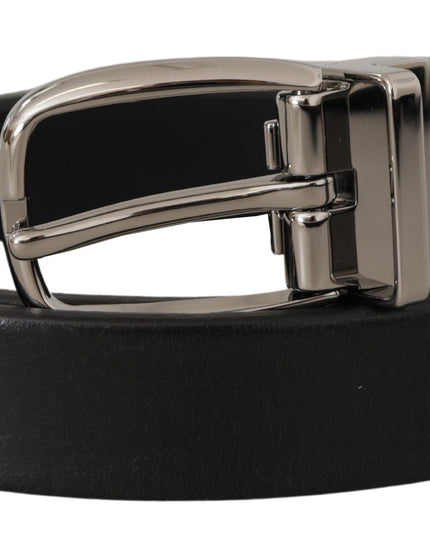 Dolce & Gabbana Black Leather Silver Chrome Metal Logo Buckle Belt