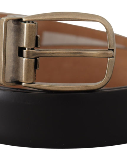 Dolce & Gabbana Black Brown Backend Leather Vintage Metal Buckle Belt