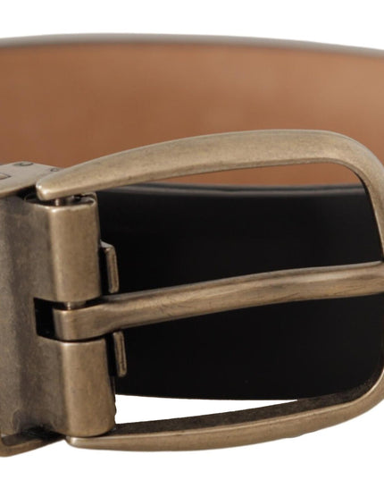 Dolce & Gabbana Black Brown Backend Leather Vintage Metal Buckle Belt