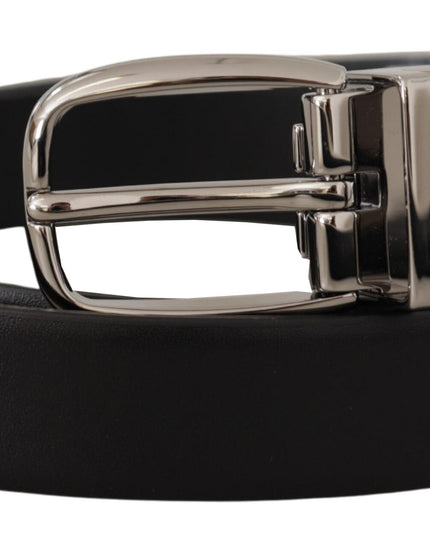 Dolce & Gabbana Black Leather Silver Metal Chrome Logo Buckle  Belt
