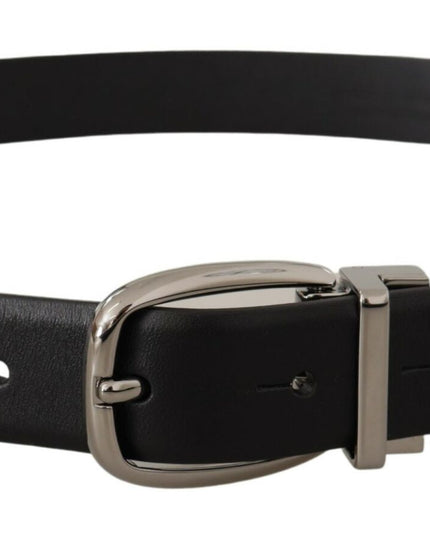 Dolce & Gabbana Black Leather Silver Metal Chrome Logo Buckle  Belt