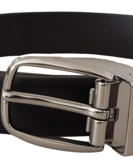 Dolce & Gabbana Black Leather Silver Metal Chrome Logo Buckle  Belt