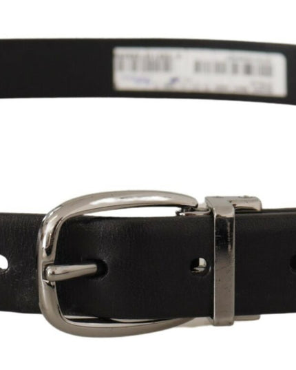 Dolce & Gabbana Black Leather Chrome Logo Metal Buckle Belt