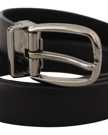 Dolce & Gabbana Black Leather Chrome Logo Metal Buckle Belt