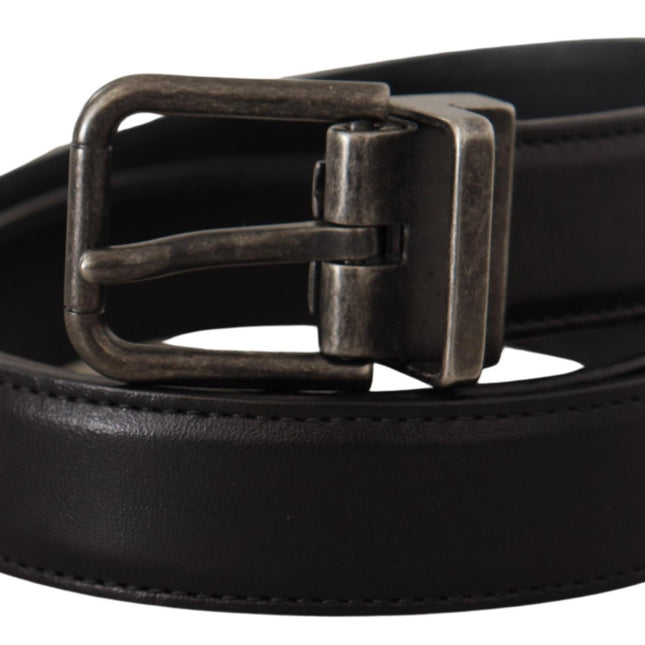 Dolce & Gabbana Black Calf Leather Logo Metal Buckle Belt