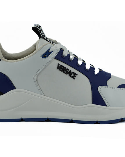 Versace Elegant Blue and White Leather Sneakers
