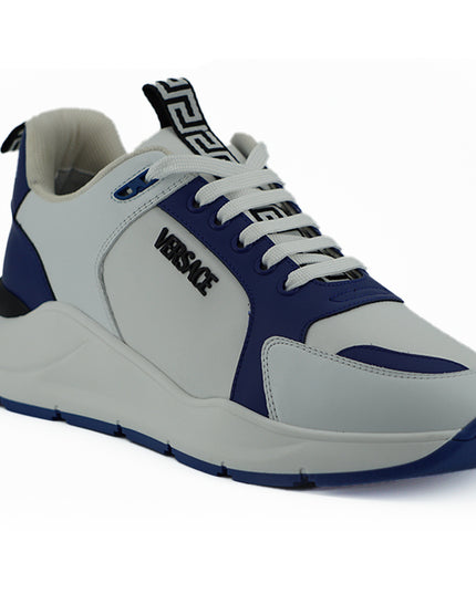 Versace Elegant Blue and White Leather Sneakers
