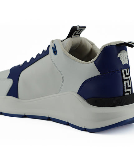 Versace Elegant Blue and White Leather Sneakers