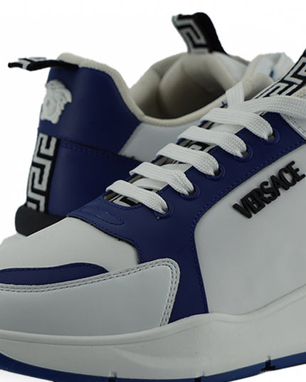 Versace Elegant Blue and White Leather Sneakers