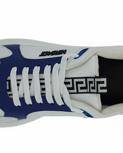Versace Elegant Blue and White Leather Sneakers