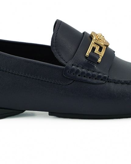 Versace Elegant Navy Blue Calf Leather Loafers
