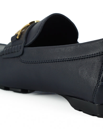 Versace Elegant Navy Blue Calf Leather Loafers
