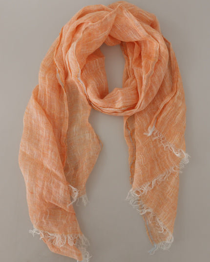 Malo Peach Linen Knitted Shawl Wrap Fringes Scarf