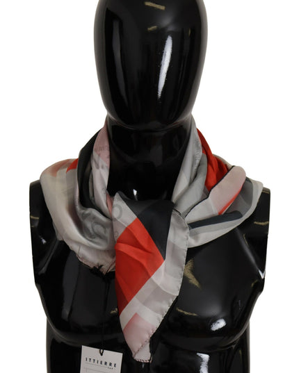 Costume National Gray Red Silk Shawl Foulard Wrap Scarf